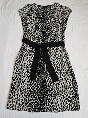 Talbots Animal Print Shift Dress Chiffon Overlay Sleeveless Chic Elevated Tie 12